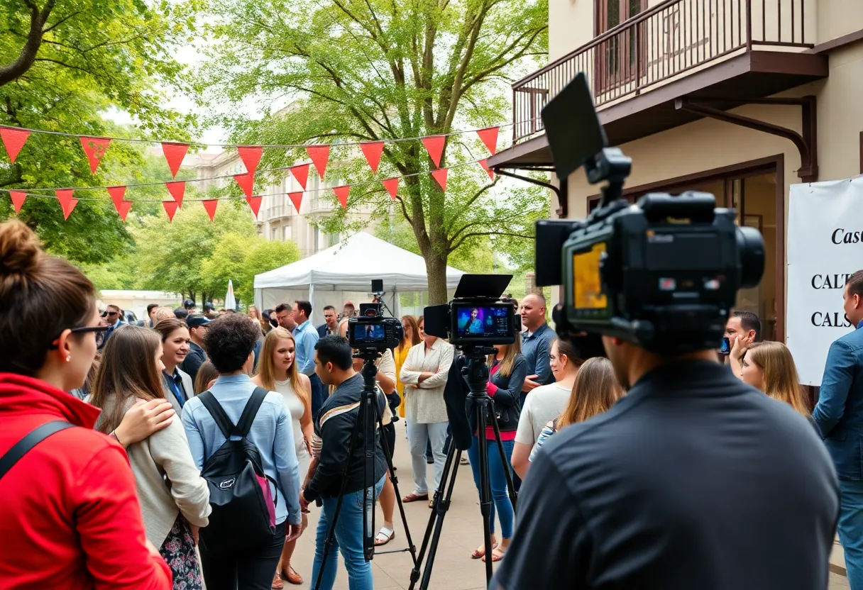 Outdoor casting call scene in Orlando with diverse actors and crew