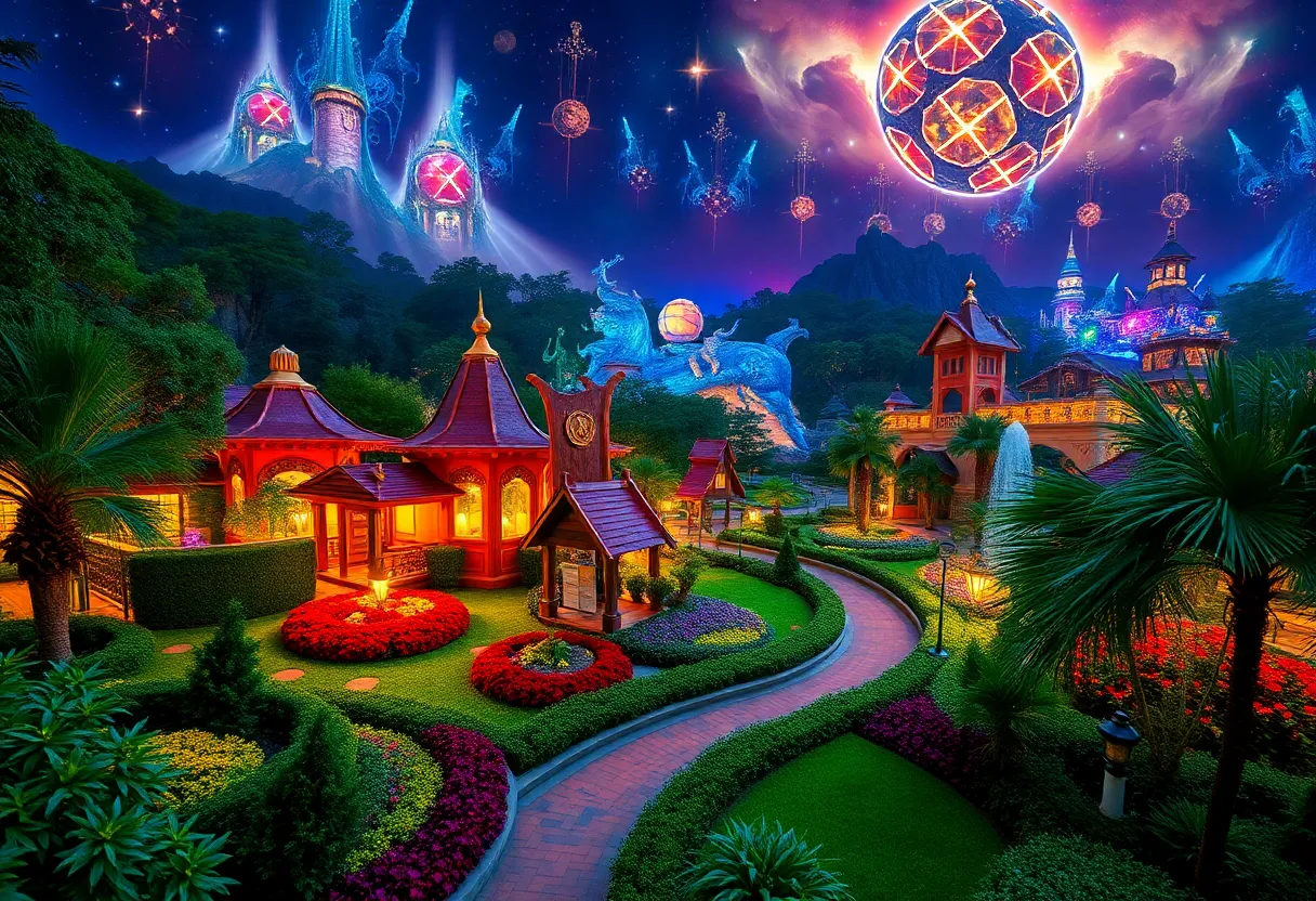 Lush gardens and cosmic-themed attractions at Celestial Park