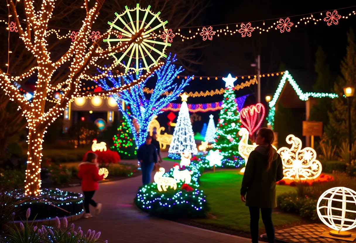 Colorful holiday light display at Central Florida attraction