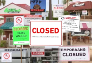 Closure notices on restaurant doors in Central Florida