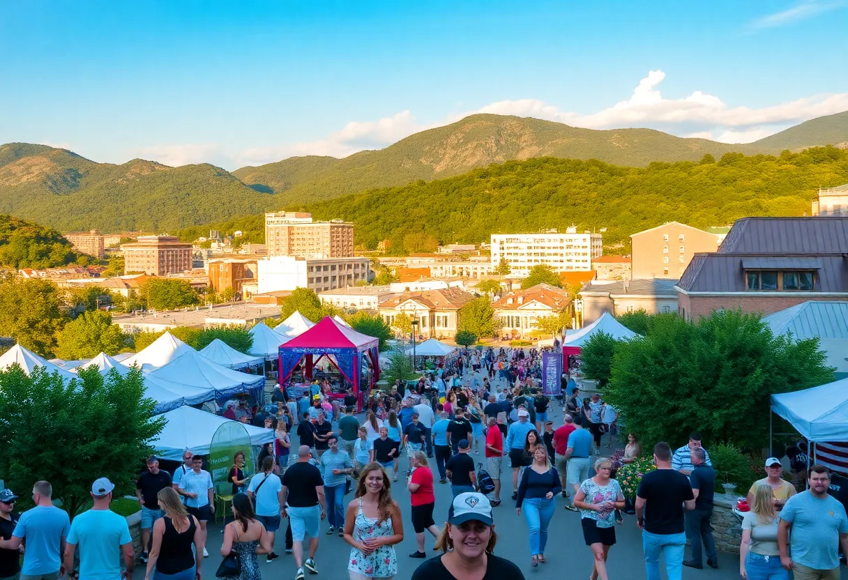 Chattanooga cityscape during a festival event with crowds and scenic landscapes.