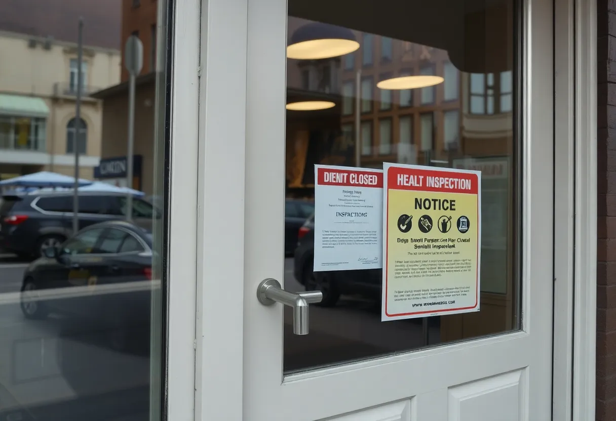 Closed restaurant with health inspection notice