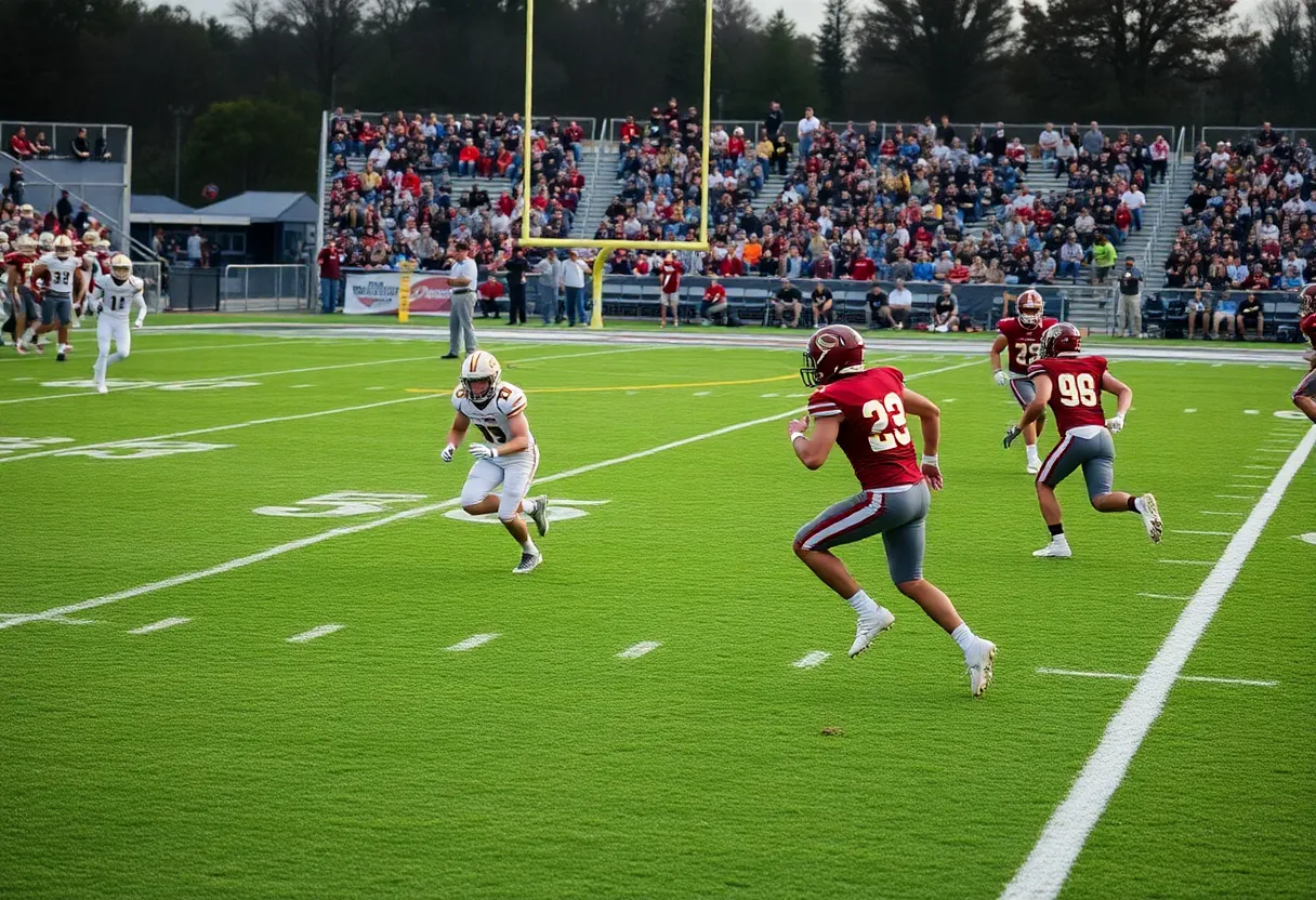 College football game with players from different teams on the field