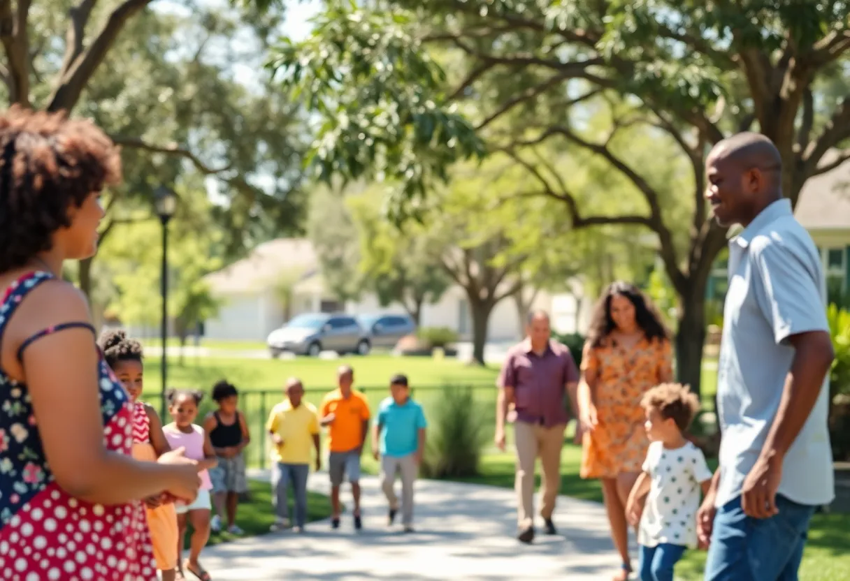 Neighborhood park in Orlando, Florida with diverse families