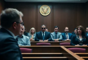 Dramatic courtroom scene during the Trump assassination trial