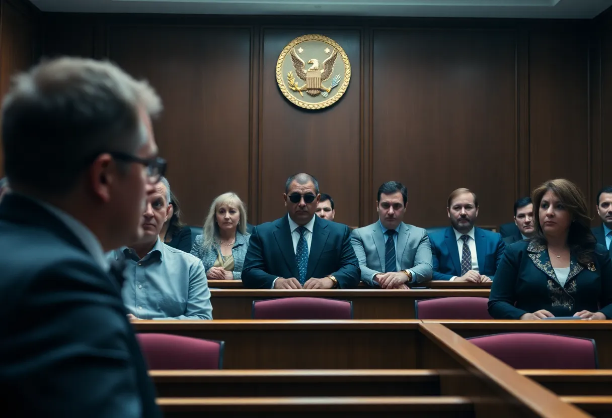 Dramatic courtroom scene during the Trump assassination trial