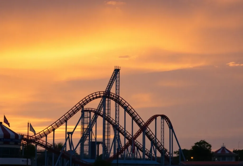 Roller coaster at Epic Universe amusement park