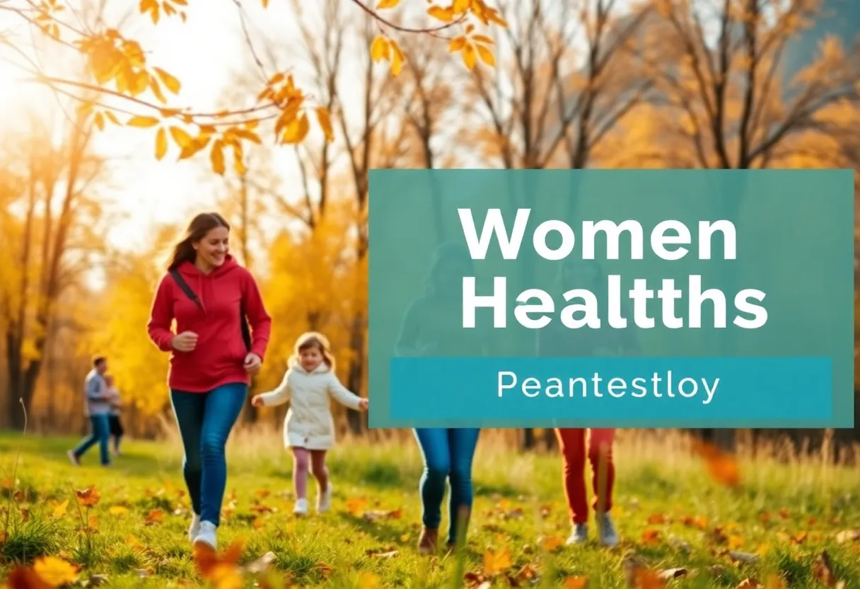 Families enjoying autumn activities to promote women's health.