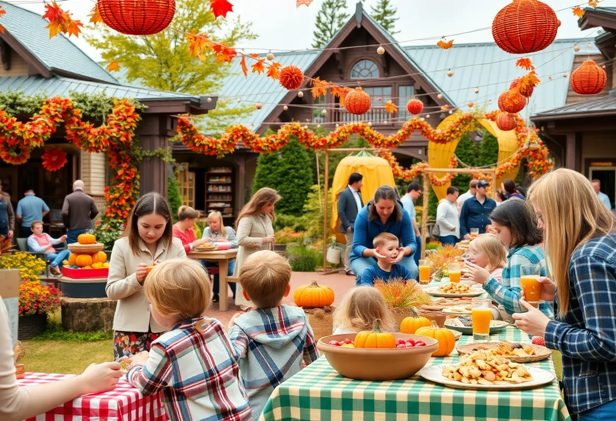 Families participating in fall activities at Grande Lakes Resort.