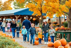 Families enjoying Florida fall festivals with pumpkins and autumn scenery