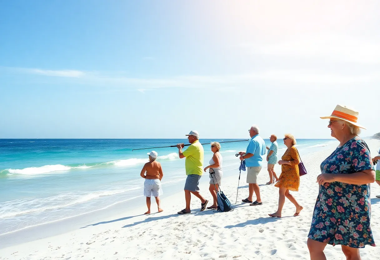 Seniors enjoying various activities on a Florida beach