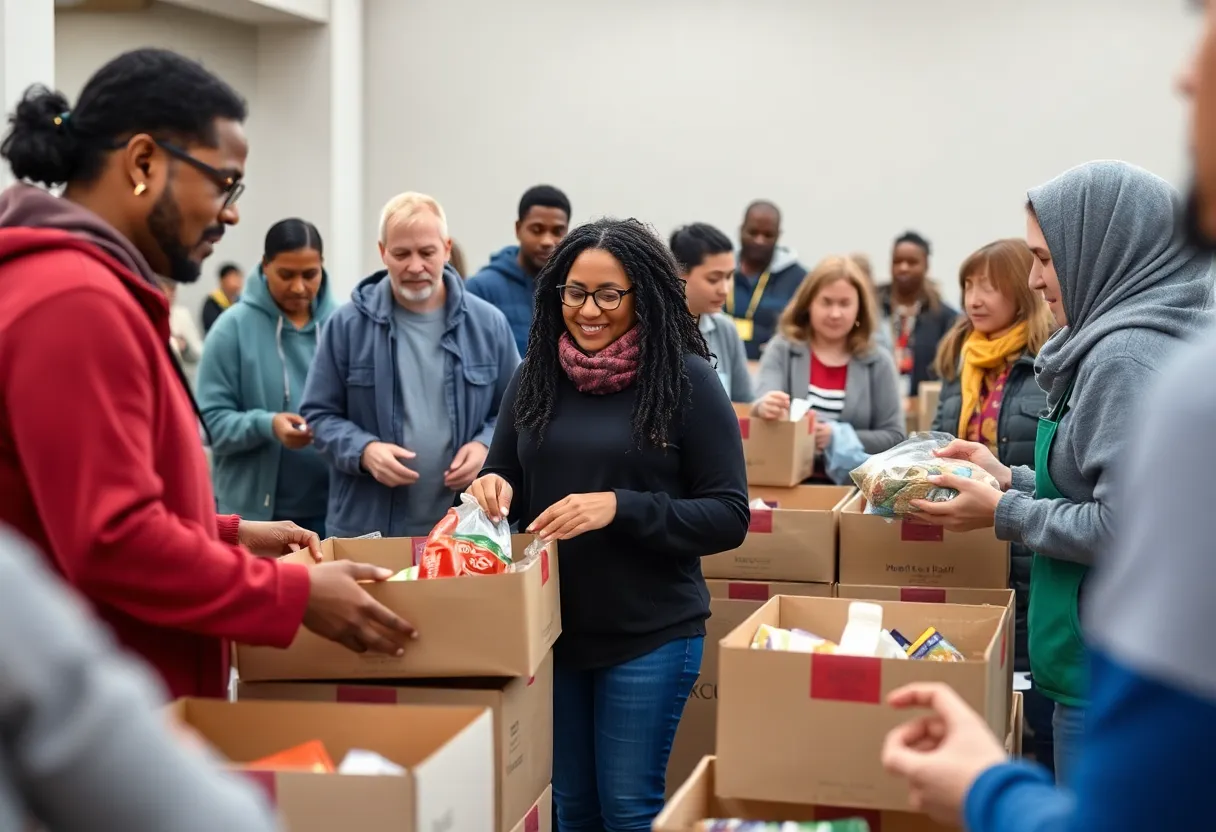 Volunteers distributing food at a food bank