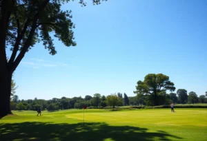 Golfers playing on a picturesque golf course