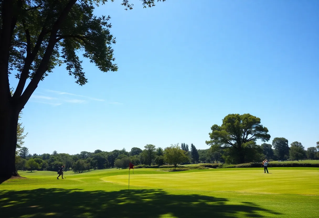 Golfers playing on a picturesque golf course