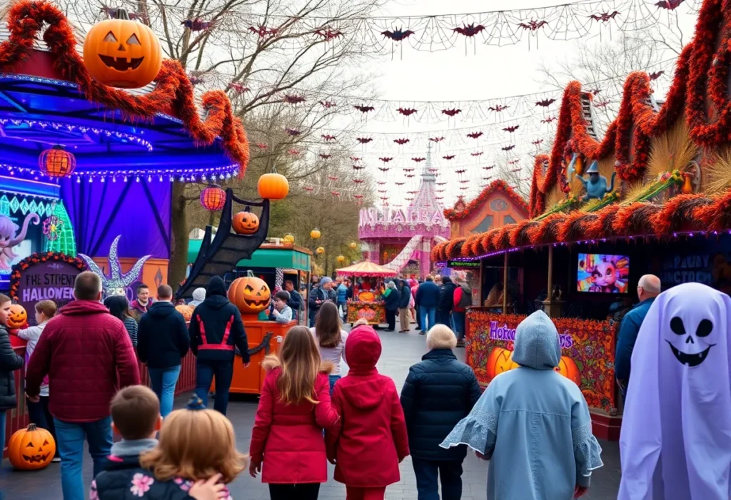 Families celebrating Halloween at an amusement park in Orlando