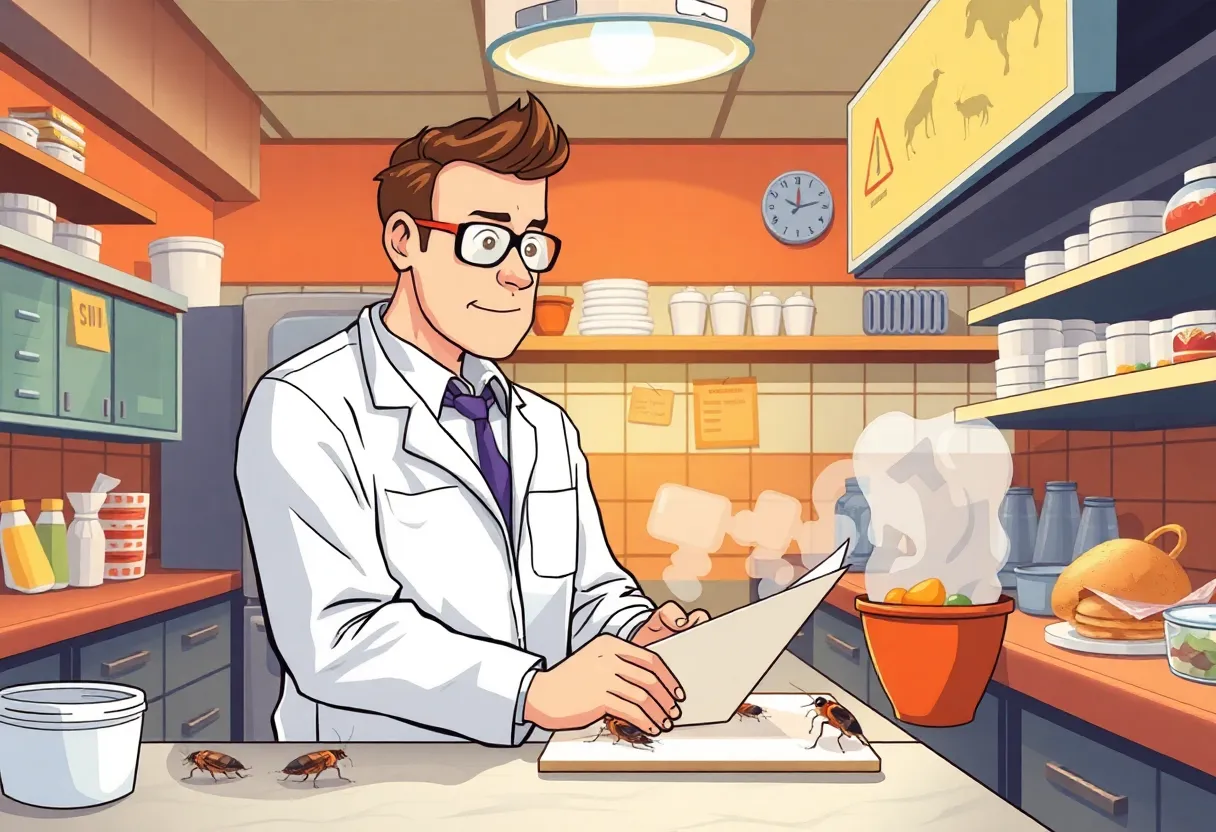 Health inspector checking a restaurant kitchen for violations