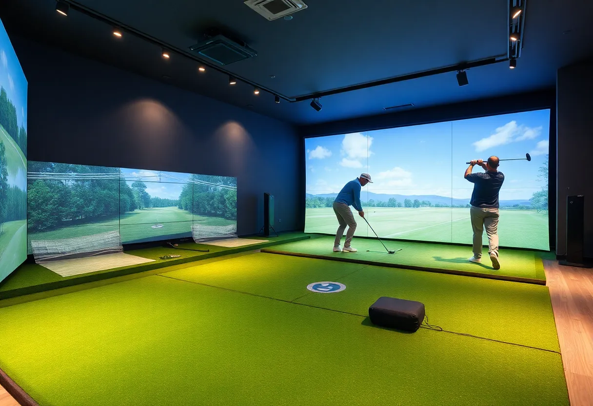 Indoor golf simulator with realistic features and players training.
