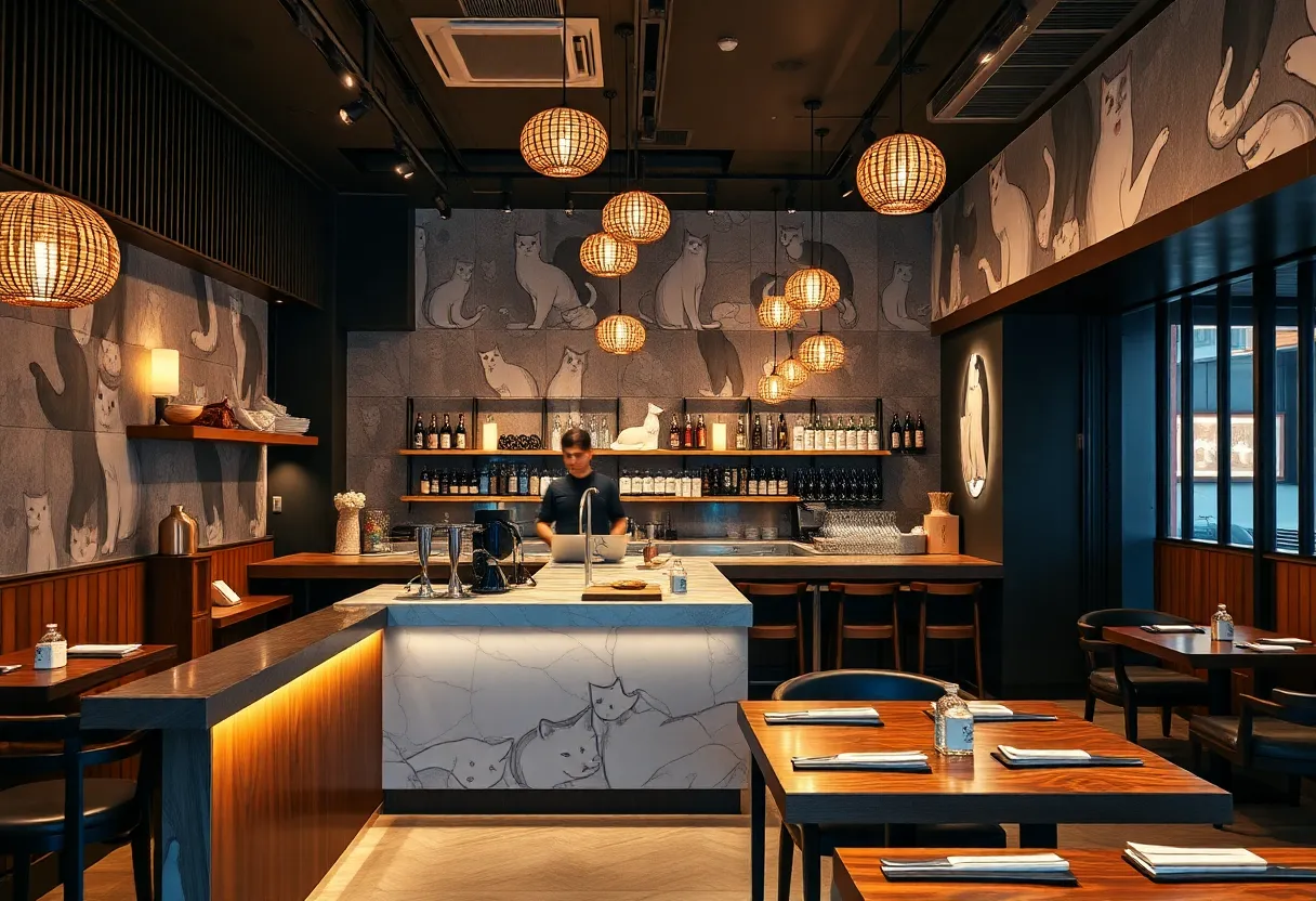 Elegant interior design of a Japanese restaurant with omakase seating