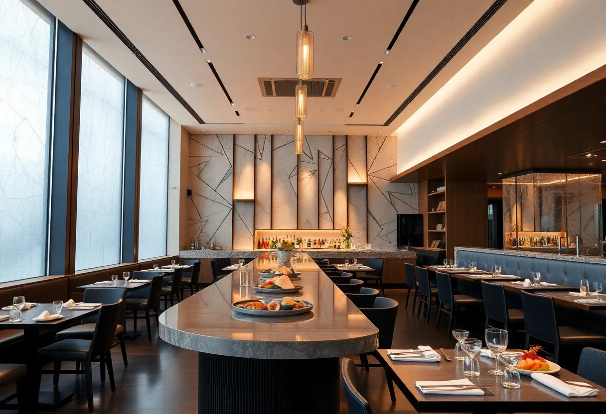 Interior view of Kappo Tsan restaurant featuring sushi bar and seating.