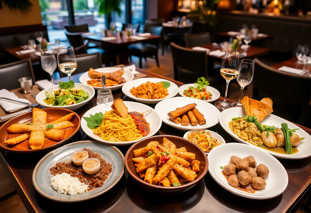 A beautiful table setting with gourmet dishes representing the Magical Dining event in Orlando.
