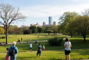 Families enjoying a beautiful park in Melbourne.