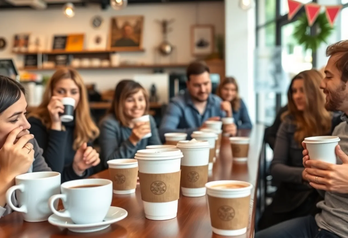 Coffee lovers enjoying various promotions and free coffee