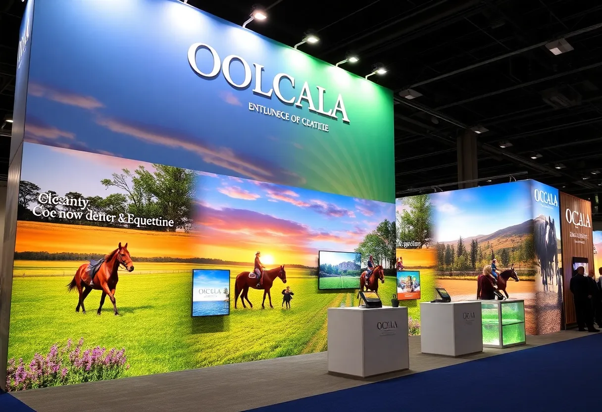 Illuminated tradeshow booth showcasing Ocala's attractions