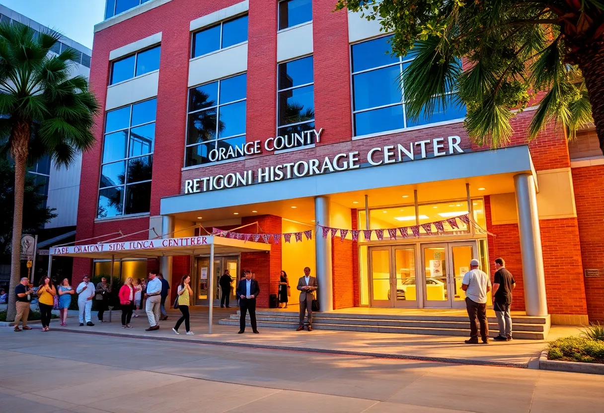 Exterior view of the Orange County Regional History Center during celebration events.