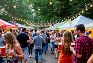 Outdoor festival with attendees enjoying craft beverages and music.