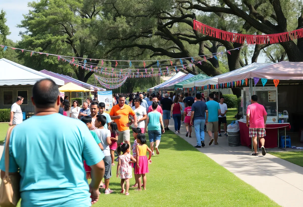 Vibrant scene depicting families and food vendors at a community event in an Orlando park.
