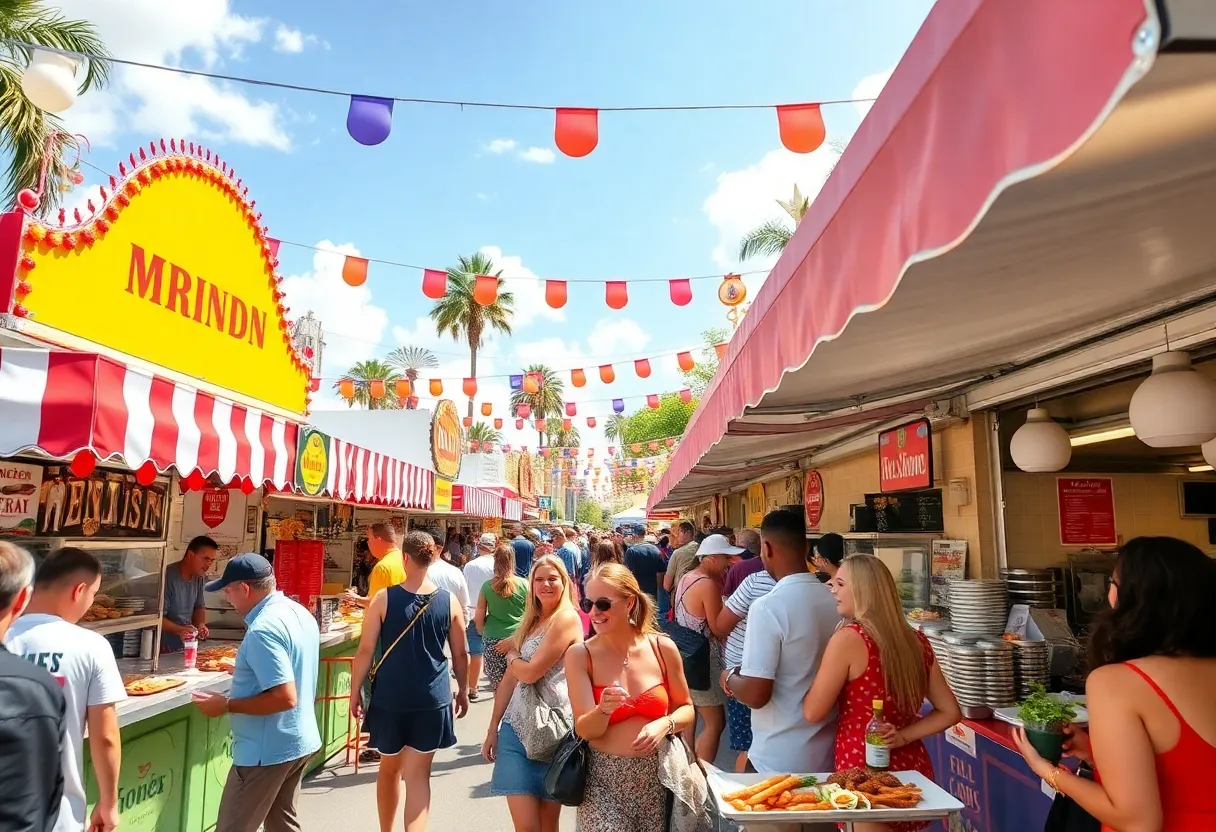 Crowd enjoying food at an outdoor festival in Orlando
