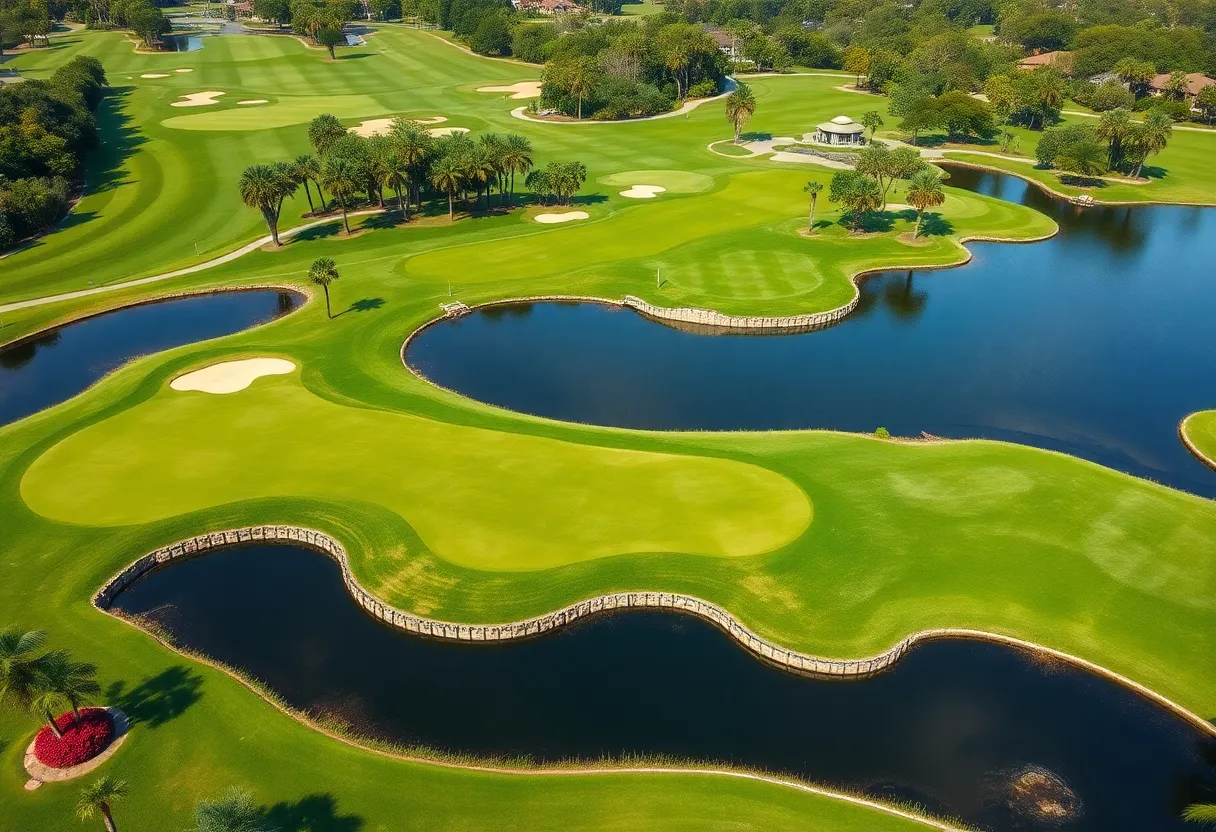 Beautiful view of an Orlando golf course with vibrant green fairways.