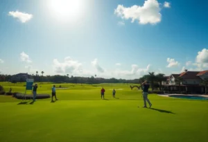 Golfers at a luxurious Orlando resort practicing on the course