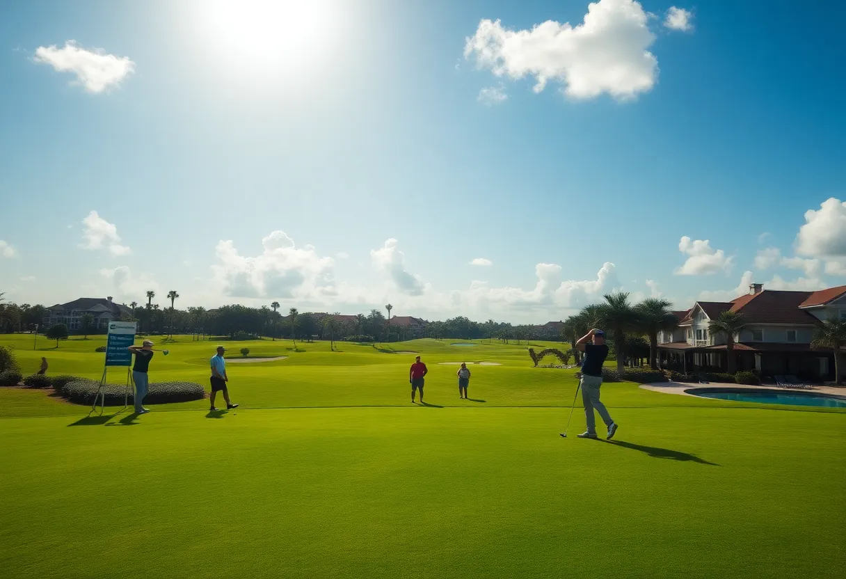 Golfers at a luxurious Orlando resort practicing on the course