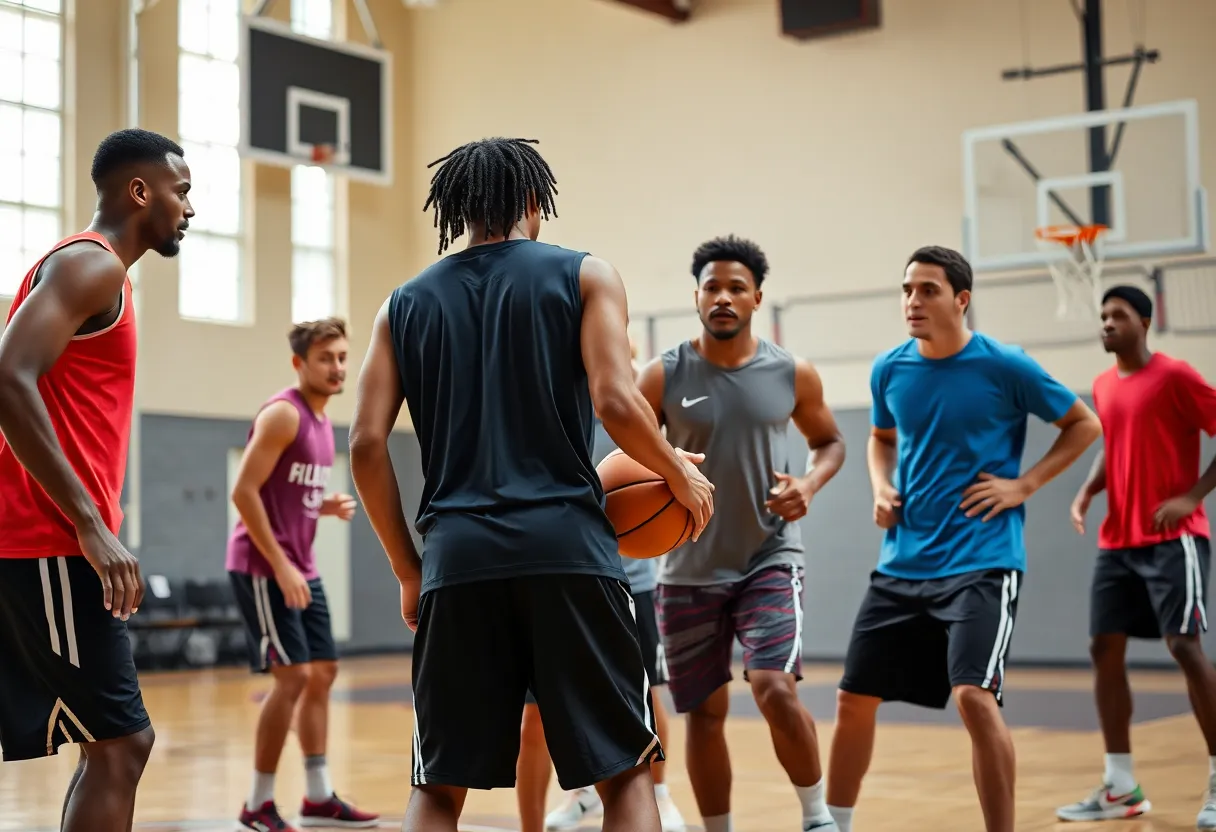 Orlando Magic players training on the basketball court