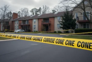 Crime scene tape around Lake Sherwood Apartments in Orlando.