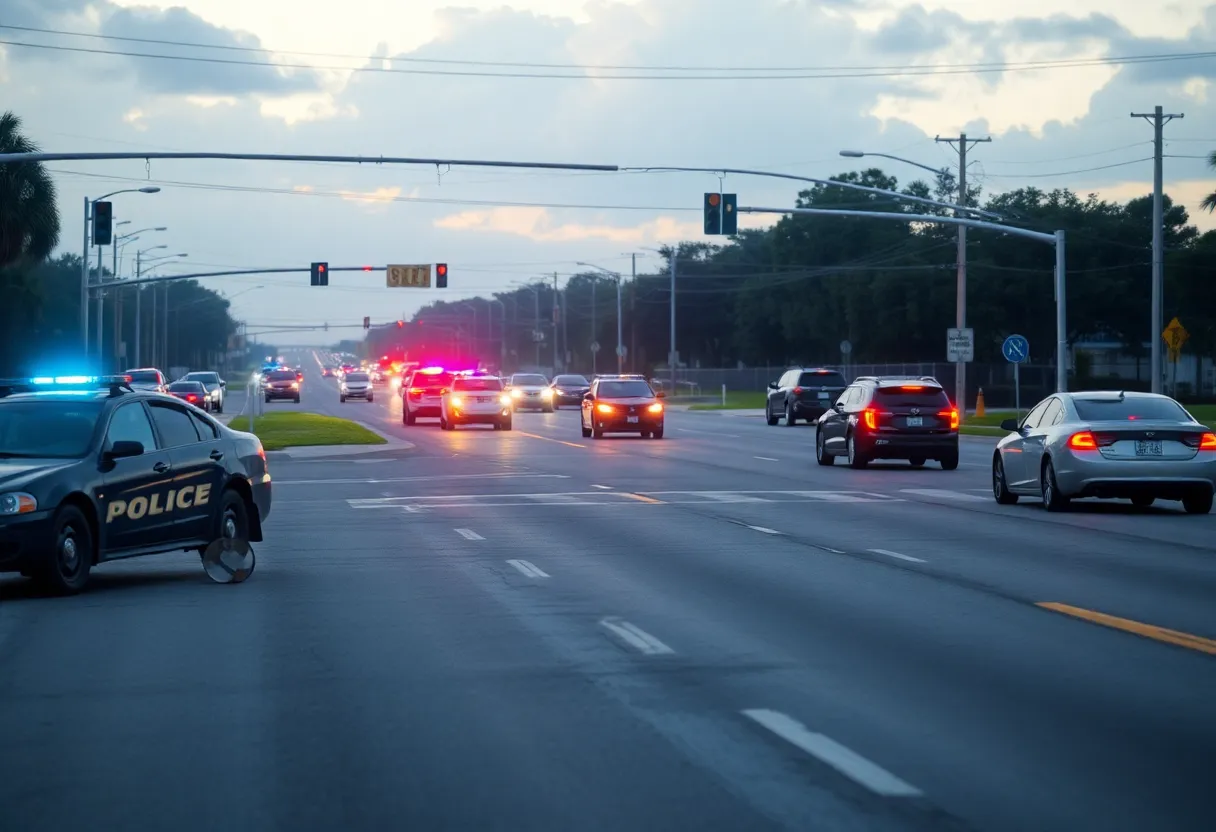 Police investigation scene at a road intersection in Orlando