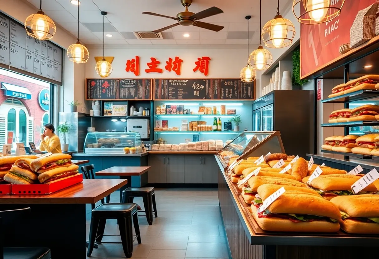 Interior view of Paris Banh Mi in Cordova featuring bánh mì and pastries.