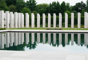 Conceptual design of the Pulse memorial featuring reflection pool and tribute columns
