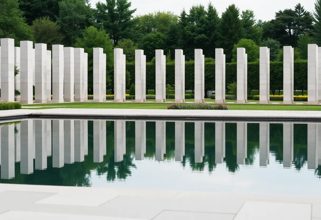 Conceptual design of the Pulse memorial featuring reflection pool and tribute columns