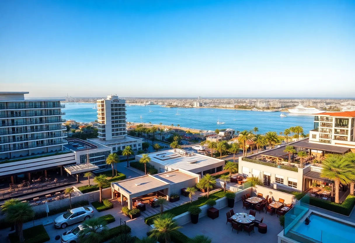 View of modern hotels and resorts in San Diego
