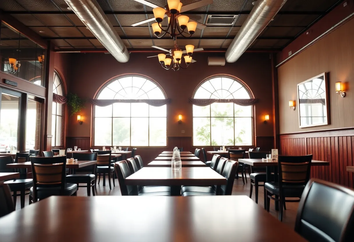 Empty tables in Soco Thornton Park restaurant after its closure