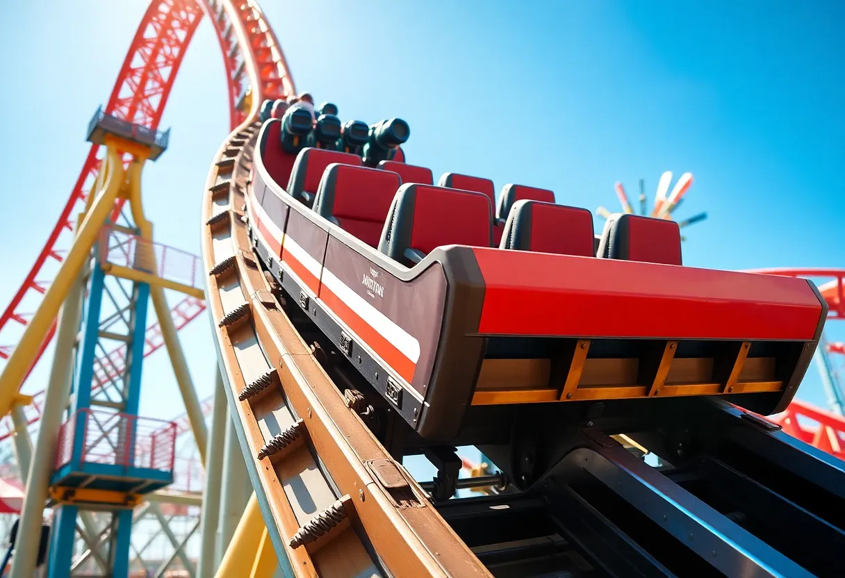 Stardust Racers roller coaster at Universal Orlando with safety signage