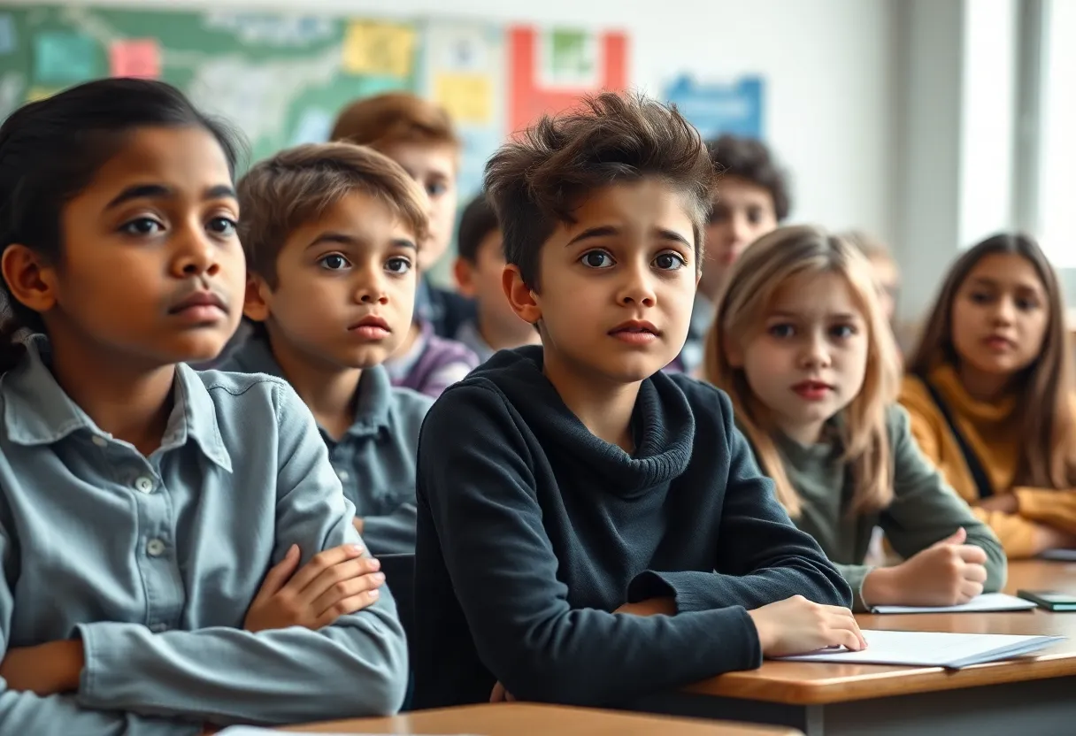 Students in a classroom experiencing uncertainty about education.