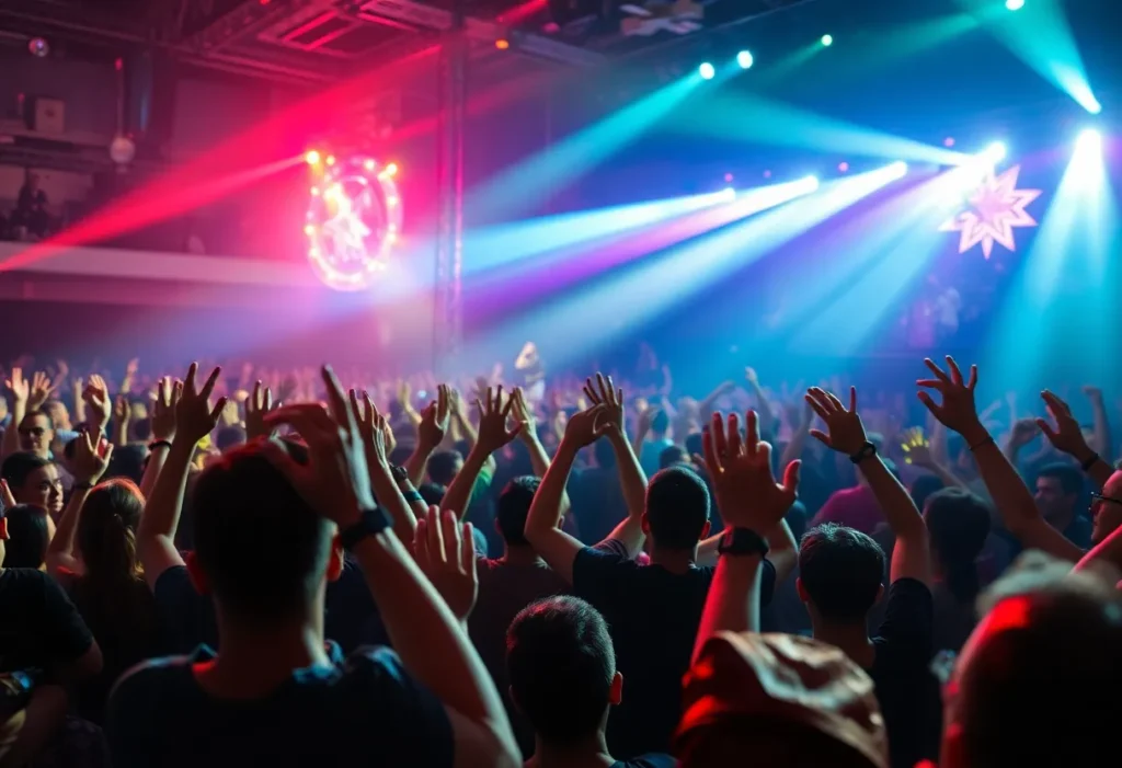 Audience enjoying a Tate McRae concert in a vibrant venue.