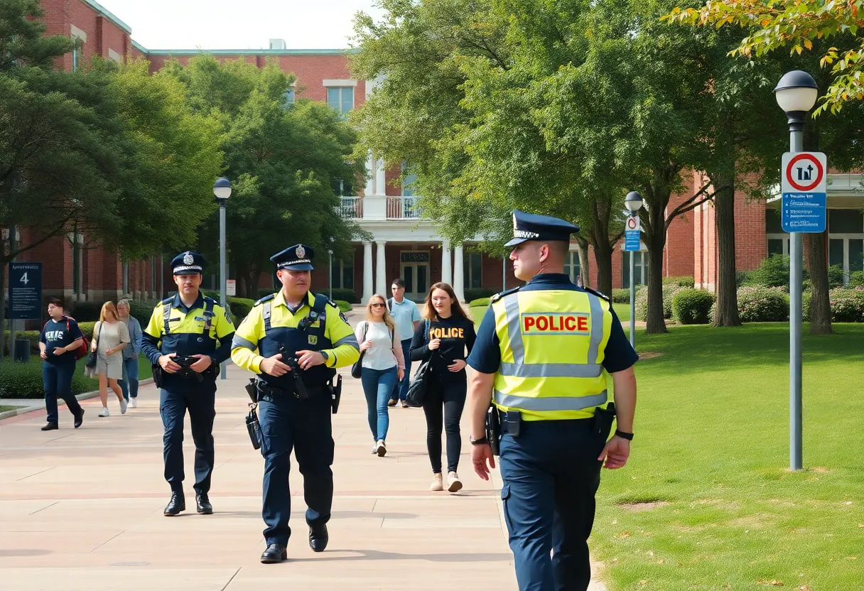 UCF campus with police patrol ensuring safety for students
