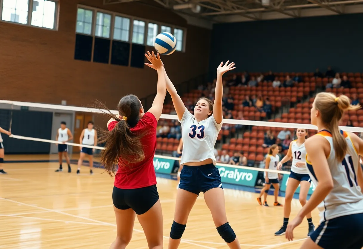 UCF volleyball players competing in a match