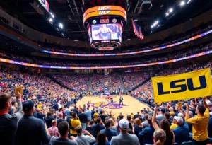 UCF basketball team playing against LSU during an exhibition game