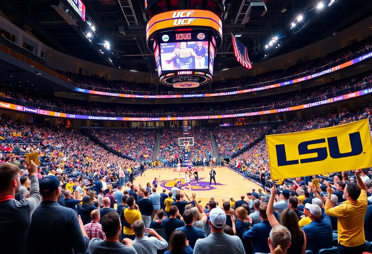 UCF basketball team playing against LSU during an exhibition game