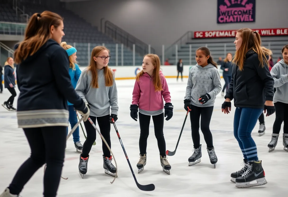 Girls enjoying a skating event for women's ice hockey at UCF